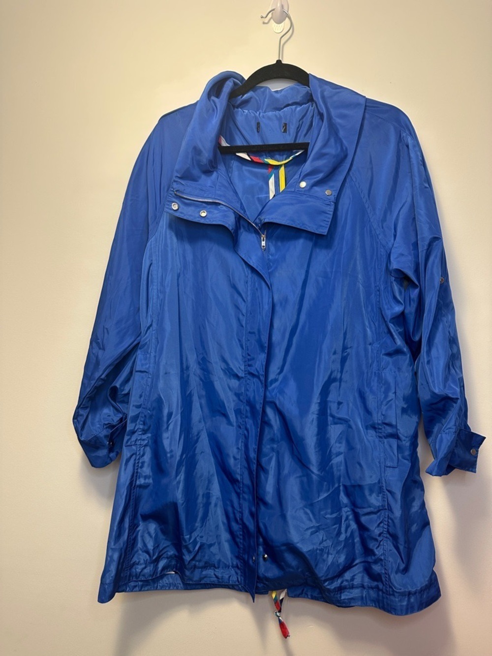 Vintage Royal Blue Trench Coat with High Collar
